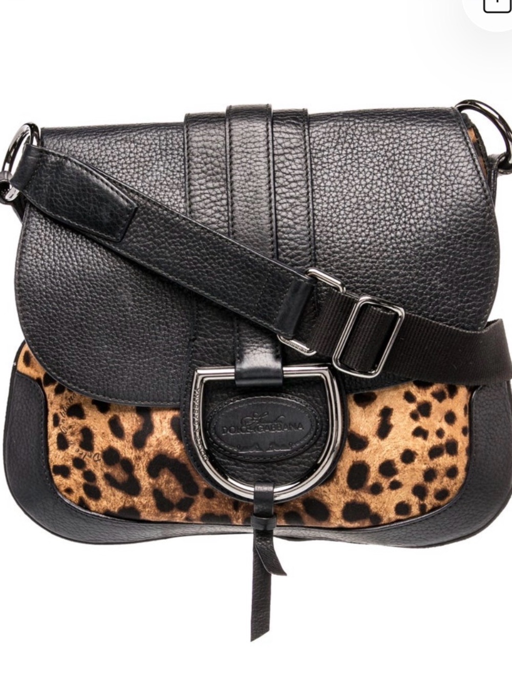 Dolce & Gabbana Black Leather Crossbody with Leopard Print Panel